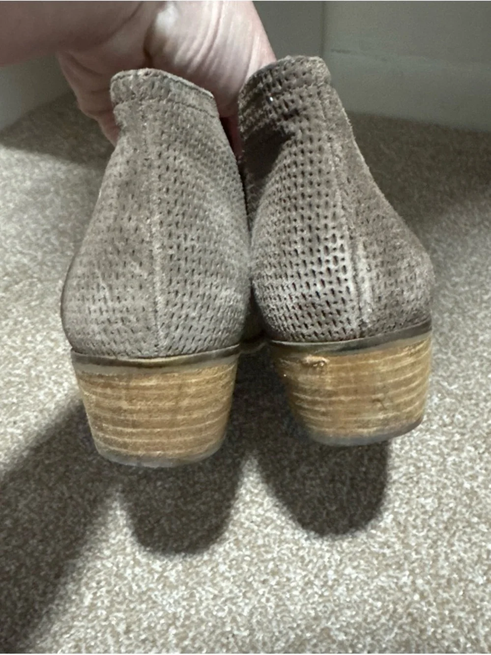 Women's Taupe Suede Perforated Ankle Bootie